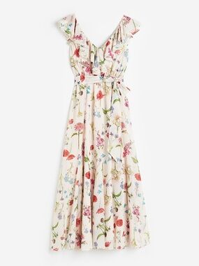 H&M Floral Ruffle V-Neck Maxi Dress with Multicolor Flowers